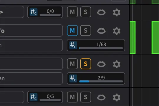 Mute and solo on character tracks