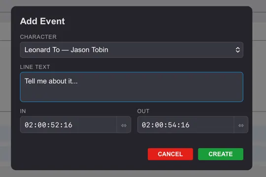 Creating a new event from CueLink